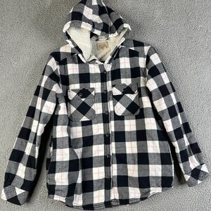Boston Traders Shacket Womens S Plaid Hoodie Flannel Shirt Jacket Sherpa Lined